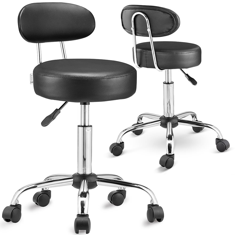 Rollhocker 2er-Set Schwarz 360° drehbar mit Rückenlehne von Casaria®