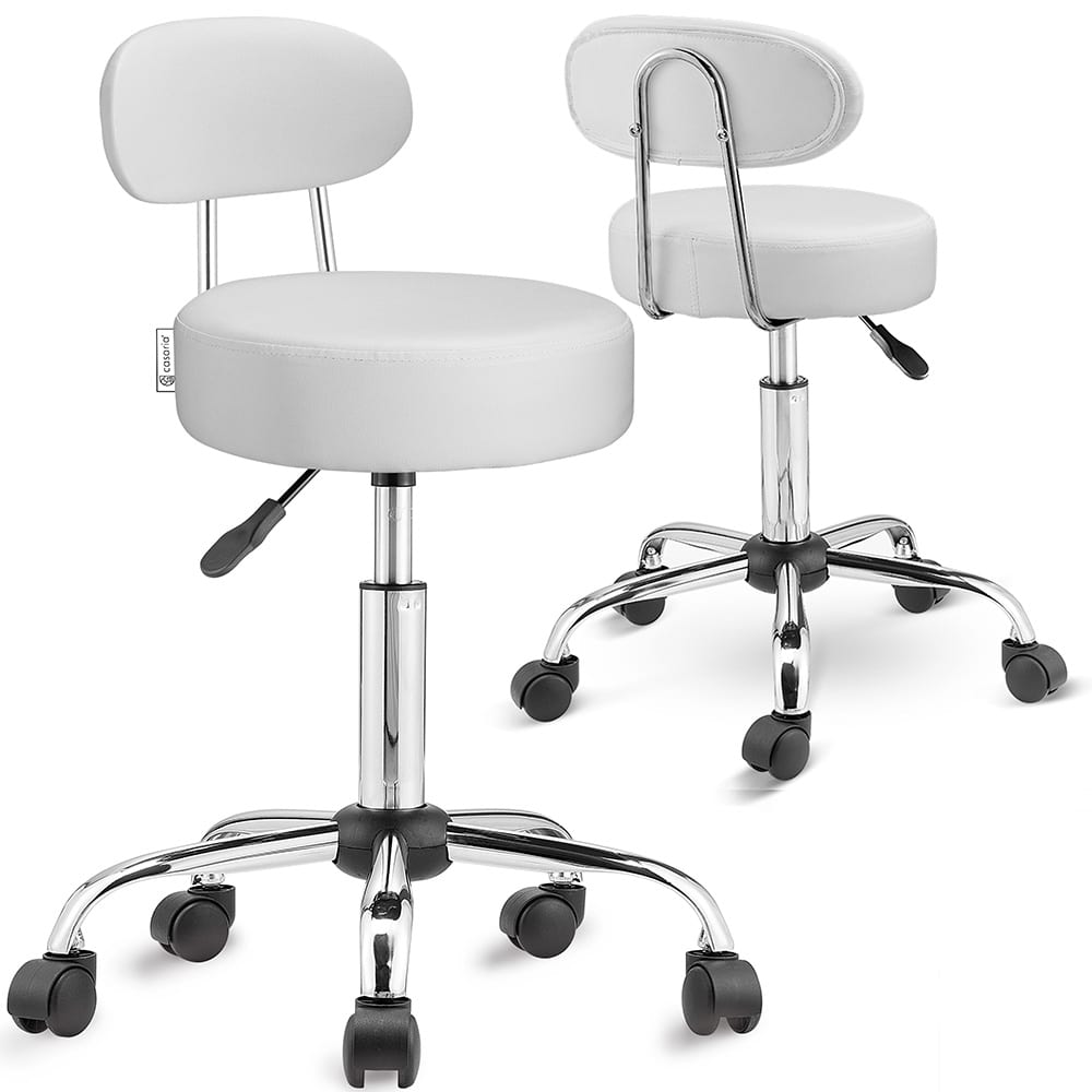 Rollhocker 2er-Set Weiß 360° drehbar mit Rückenlehne von Casaria®