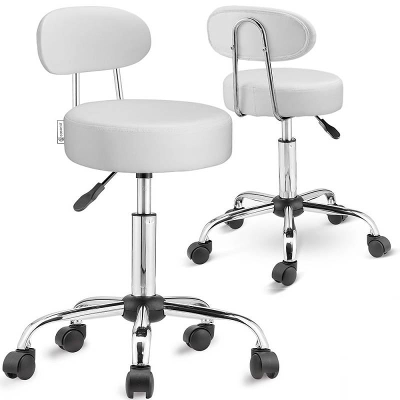 Rollhocker 2er-Set Weiß 360° drehbar mit Rückenlehne von Casaria®