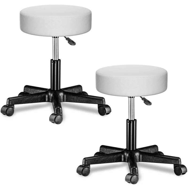 Rollhocker mit Rollen Kunstleder 2er-Set Weiß 360° drehbar von Casaria®