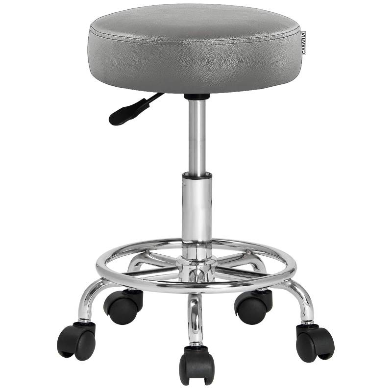 Rollhocker Kunstleder Grau 360° drehbar Fußablage von Casaria®