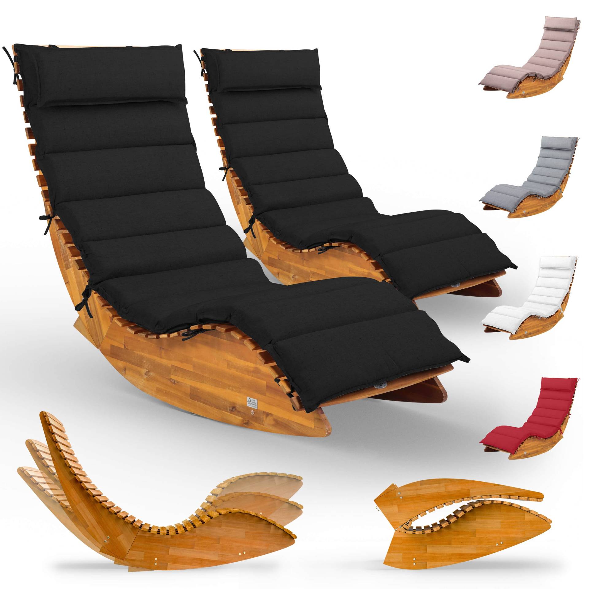 Saunaliege Java 2er-Set Akazie FSC®-zertifiziert mit Auflage Antrazit von Casaria®