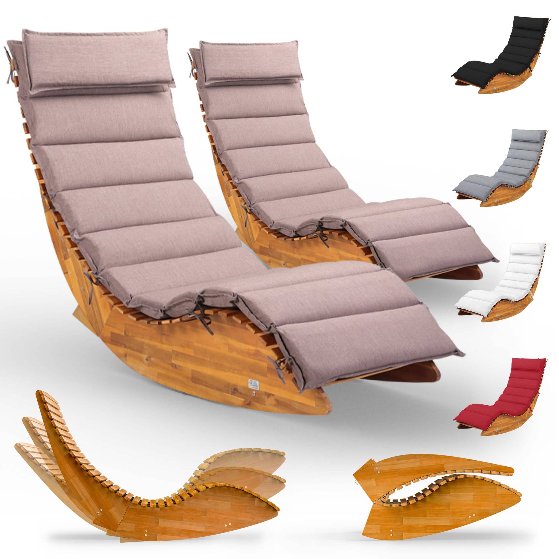 Saunaliege Java 2er-Set Akazie FSC®-zertifiziert mit Auflage Creme meliert von Casaria®