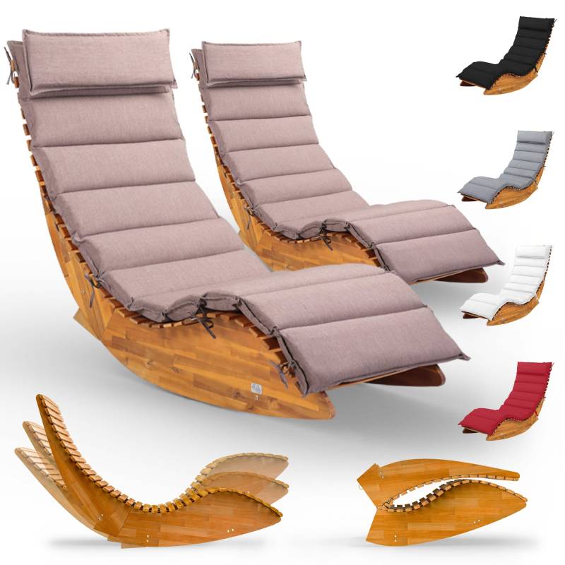 Saunaliege Java 2er-Set Akazie FSC®-zertifiziert mit Auflage Creme meliert von Casaria®