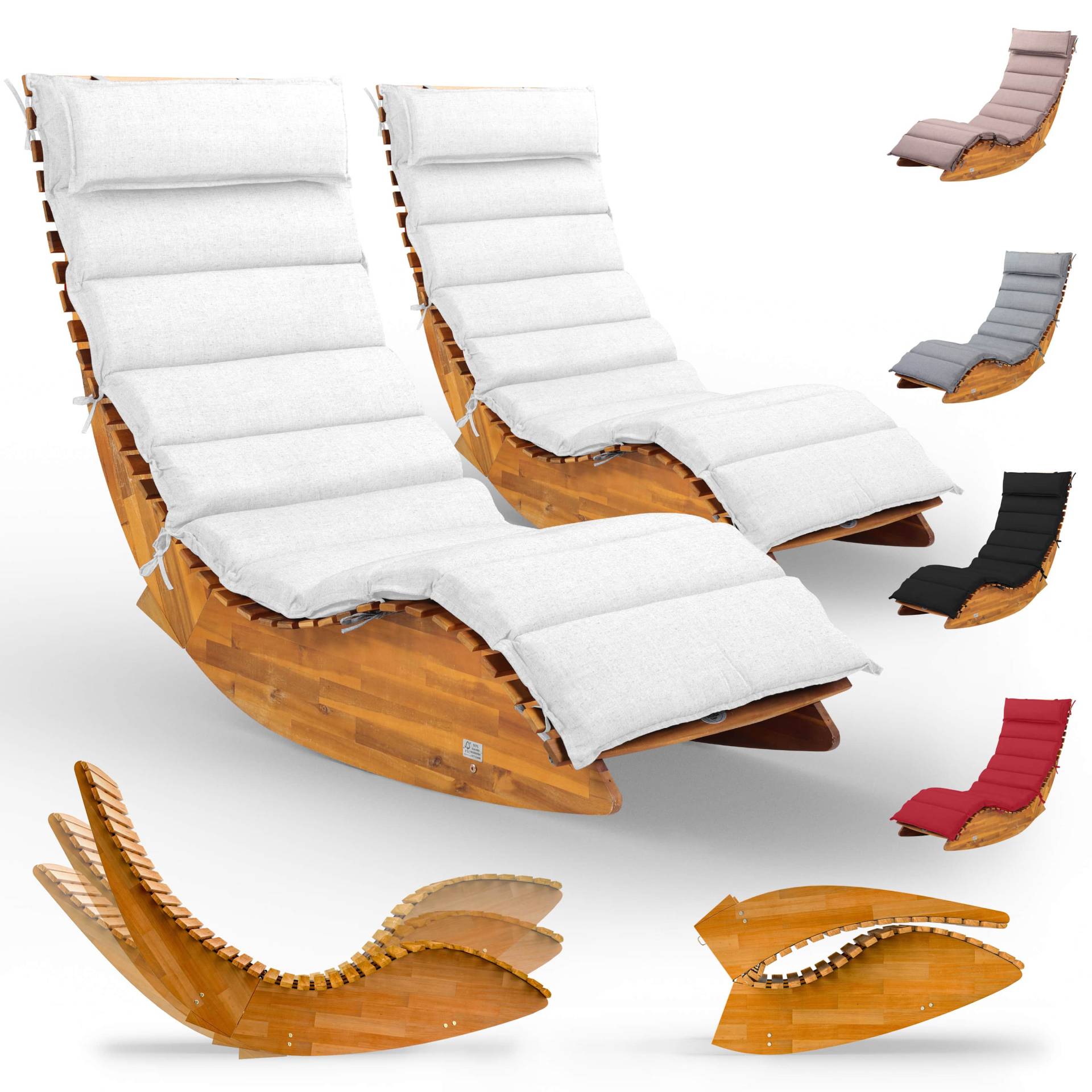Saunaliege Java 2er-Set Akazie FSC®-zertifiziert mit Auflage Creme von Casaria®