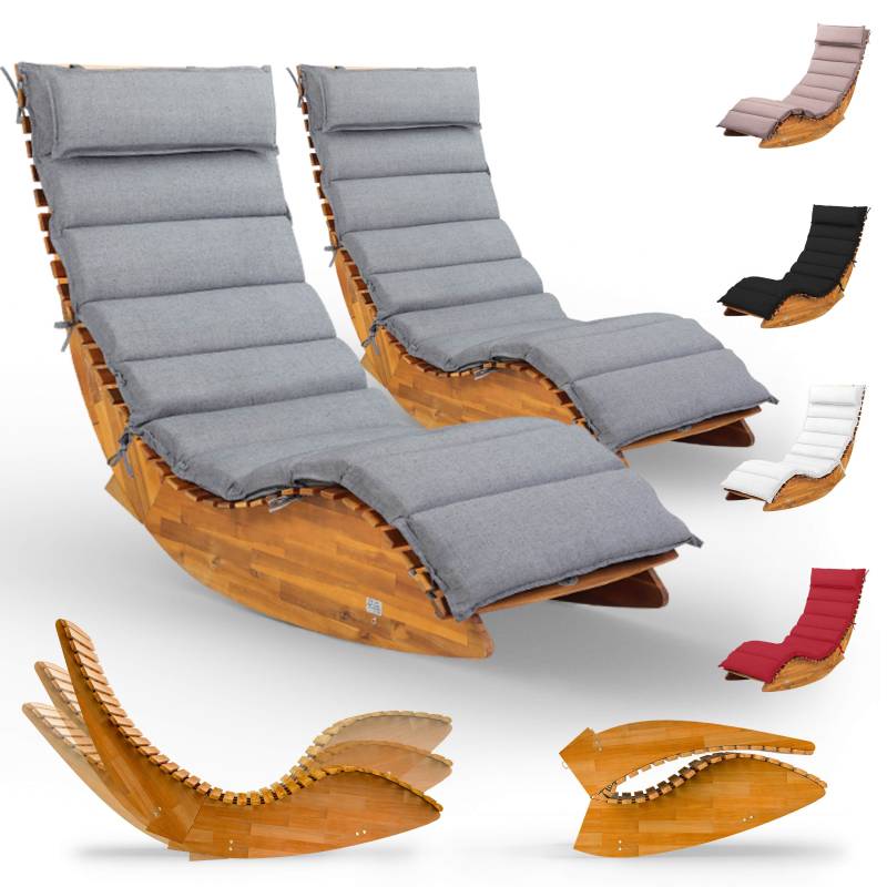 Saunaliege Java 2er-Set Akazie FSC®-zertifiziert mit Auflage Grau meliert von Casaria®