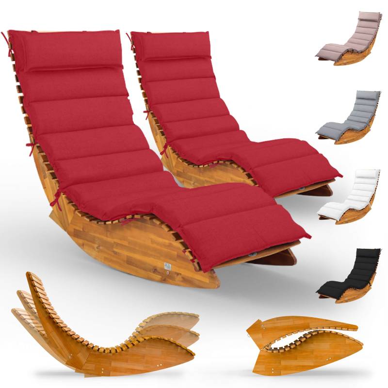 Saunaliege Java 2er-Set Akazie FSC®-zertifiziert mit Auflage Rot von Casaria®
