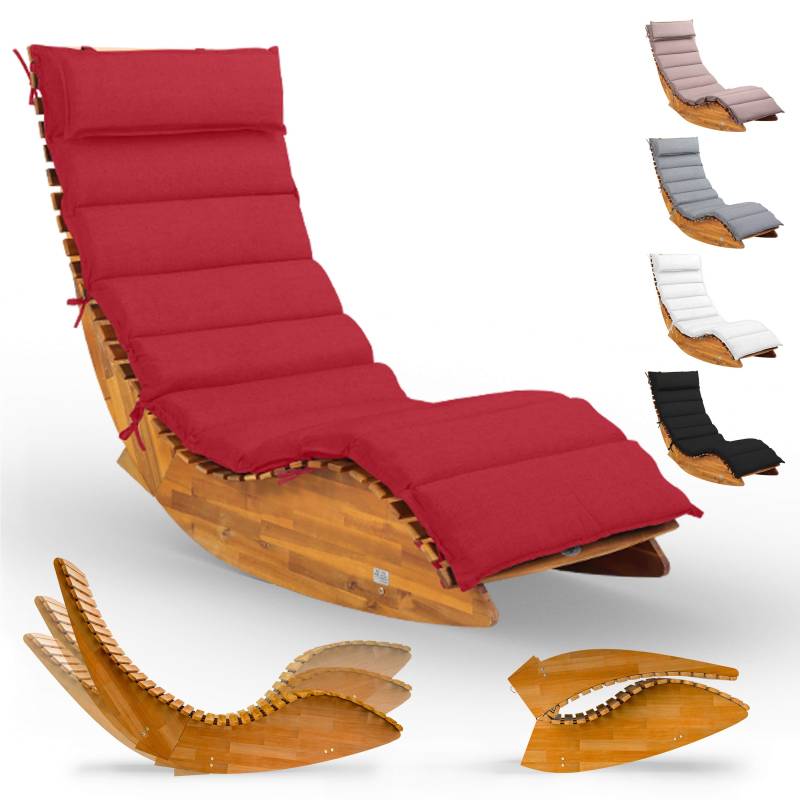 Saunaliege Java Akazie FSC®-zertifiziert mit Auflage Rot von Casaria®