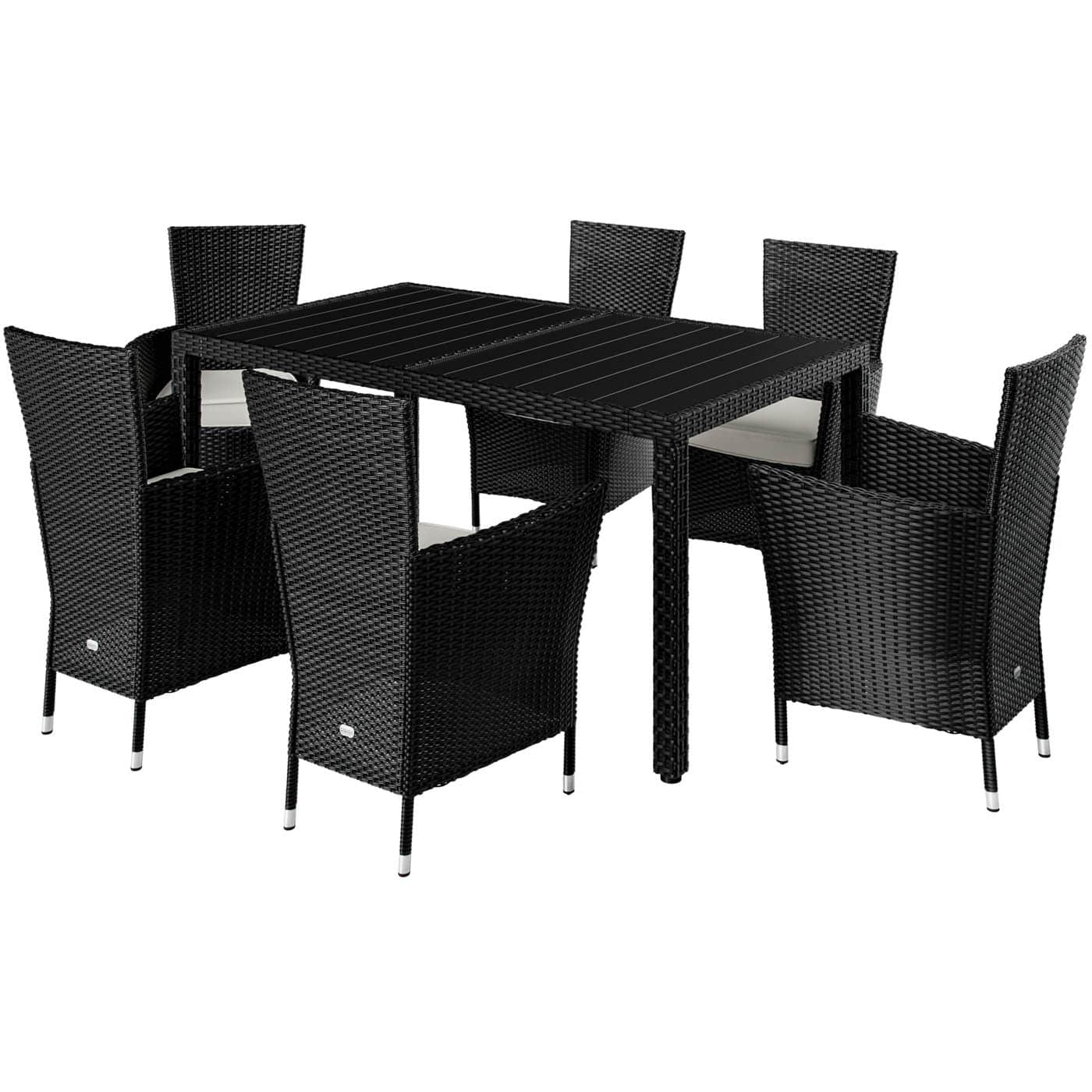 Sitzgruppe Polyrattan 7-tlg Schwarz WPC von Casaria®