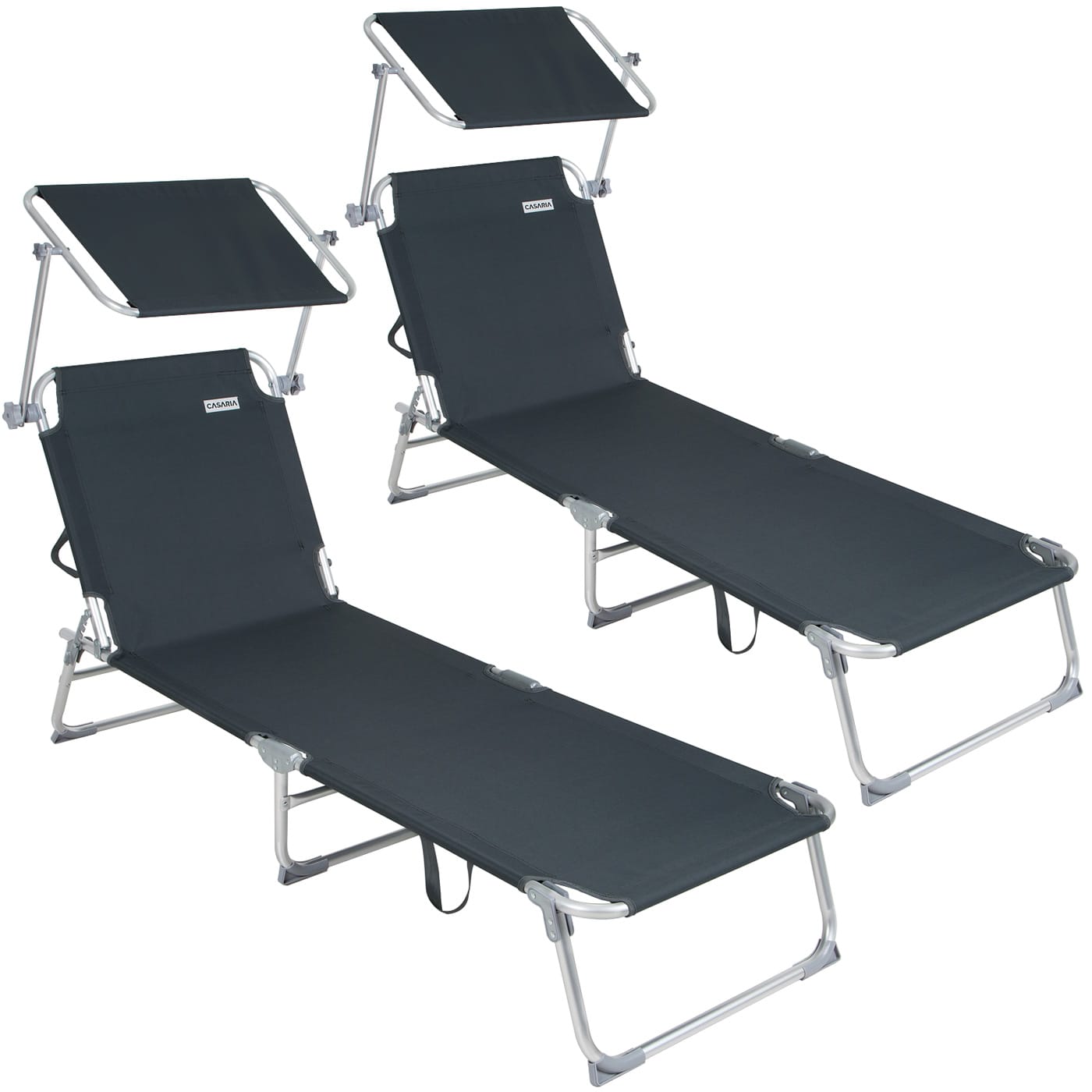 Sonnenliege Ibiza 2er-Set Grau Alu mit Sonnendach von Casaria®