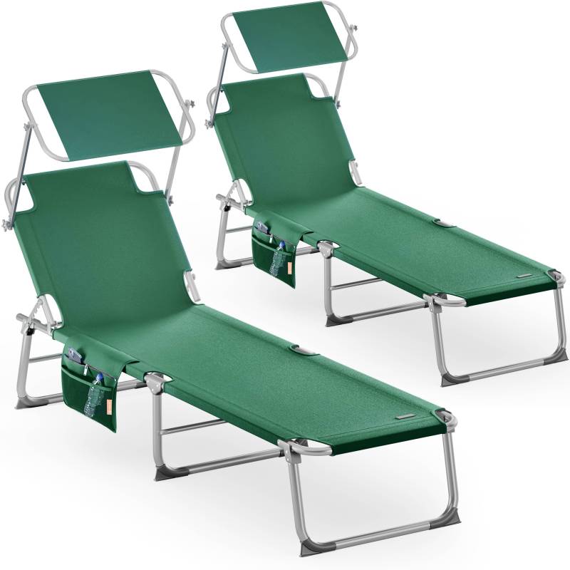 Sonnenliege Ibiza 2er-Set Grün Alu mit Sonnendach von Casaria®