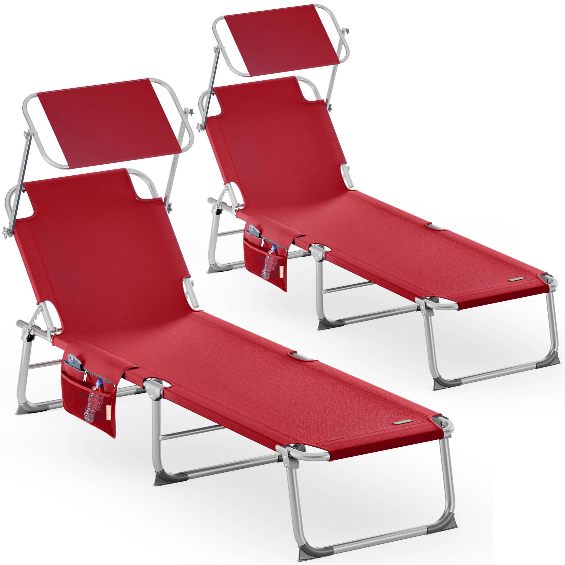 Sonnenliege Ibiza 2er-Set Rot Alu mit Sonnendach von Casaria®