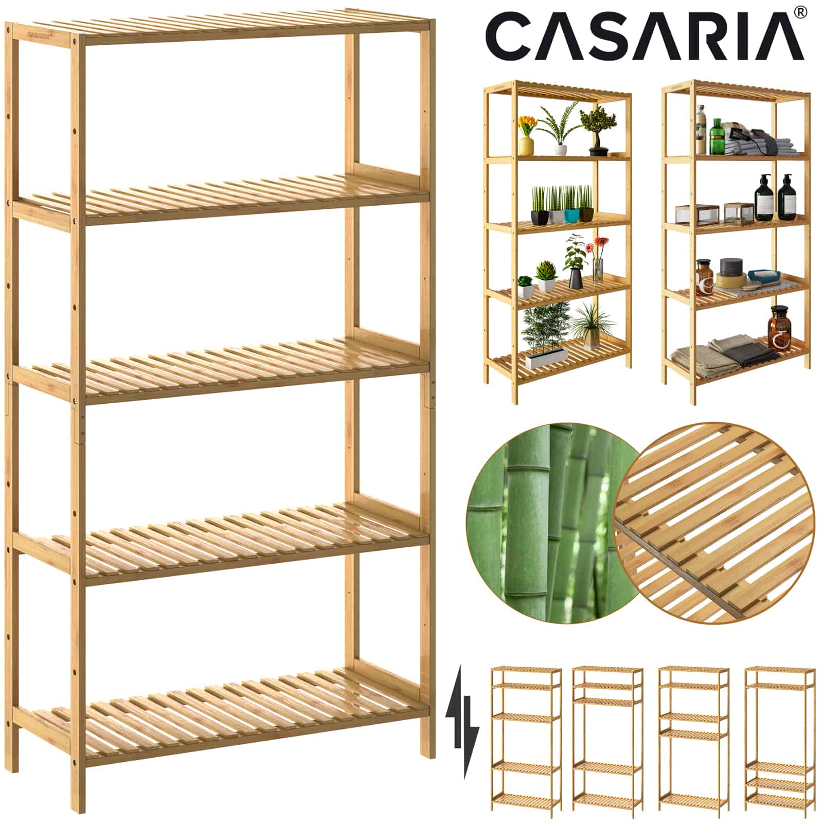 Standregal Badregal Bambus 5 Ablagen höhenverstellbar 130x60x26cm von Casaria®