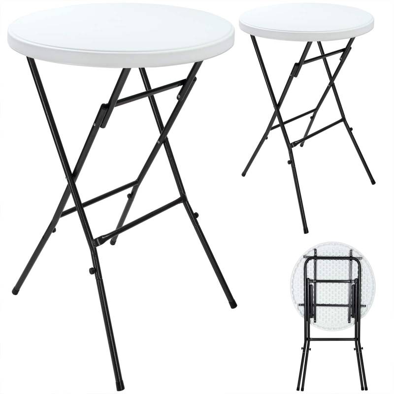 Stehtisch 2er-Set Weiß Kunststoff Ø72cm klappbar von Casaria®