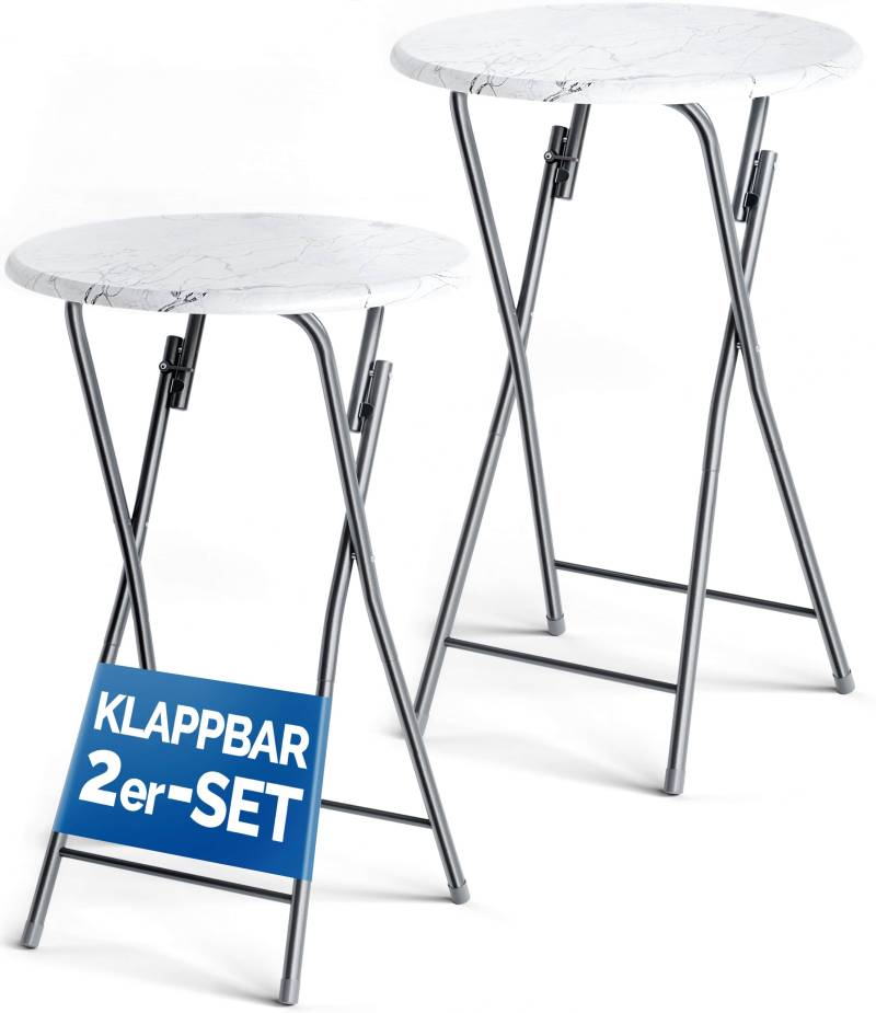 Stehtisch 2er-Set Weiß Marmoroptik Ø60cm klappbar von Casaria®