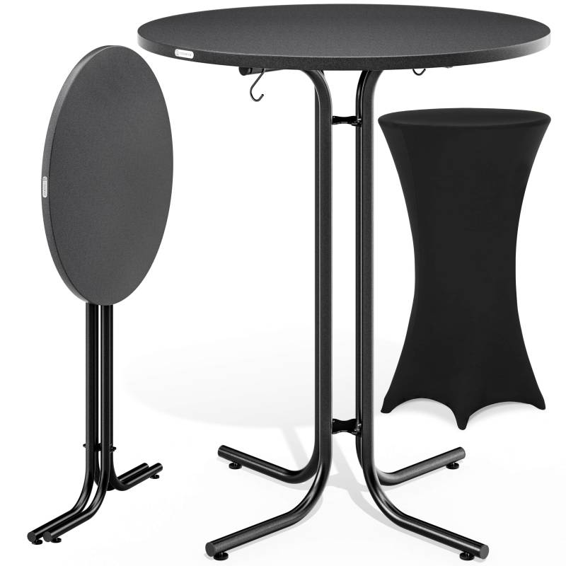 Stehtisch Grau 110x70cm + Stehtischhusse Schwarz Ø70cm von Casaria®