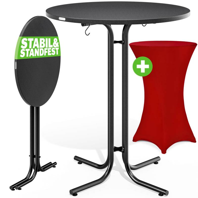 Stehtisch Grau 110x80cm + Stehtischhusse Bordeaux Ø80cm von Casaria®