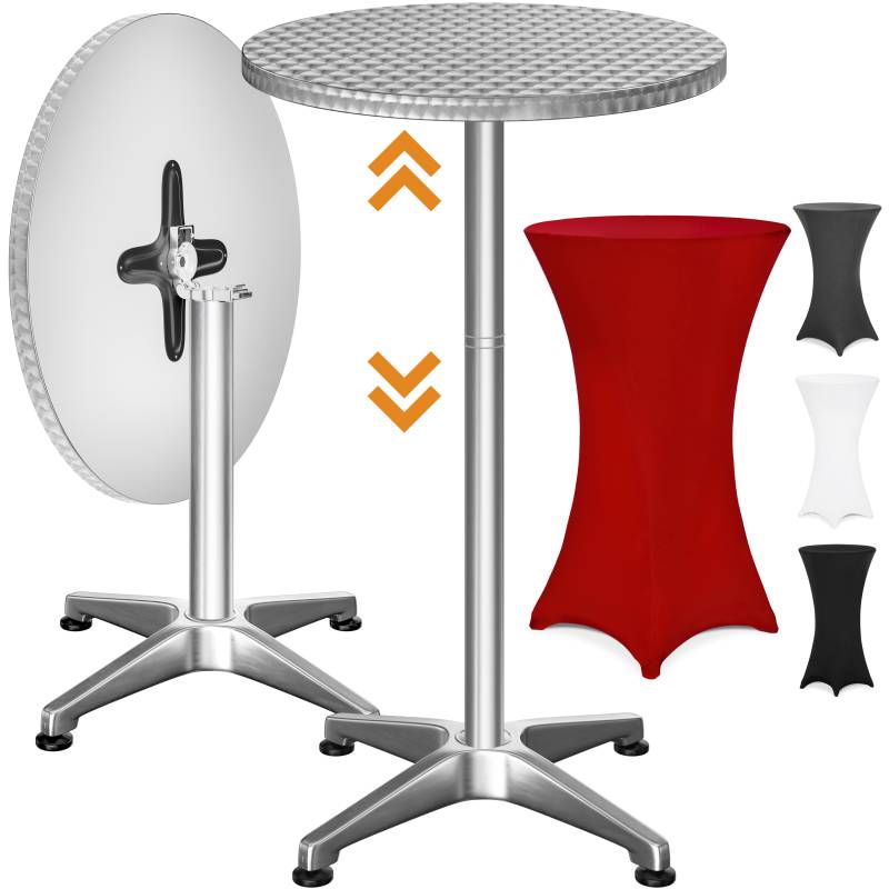 Stehtisch Silber 115x60cm + Husse Rot Ø60cm von Casaria®