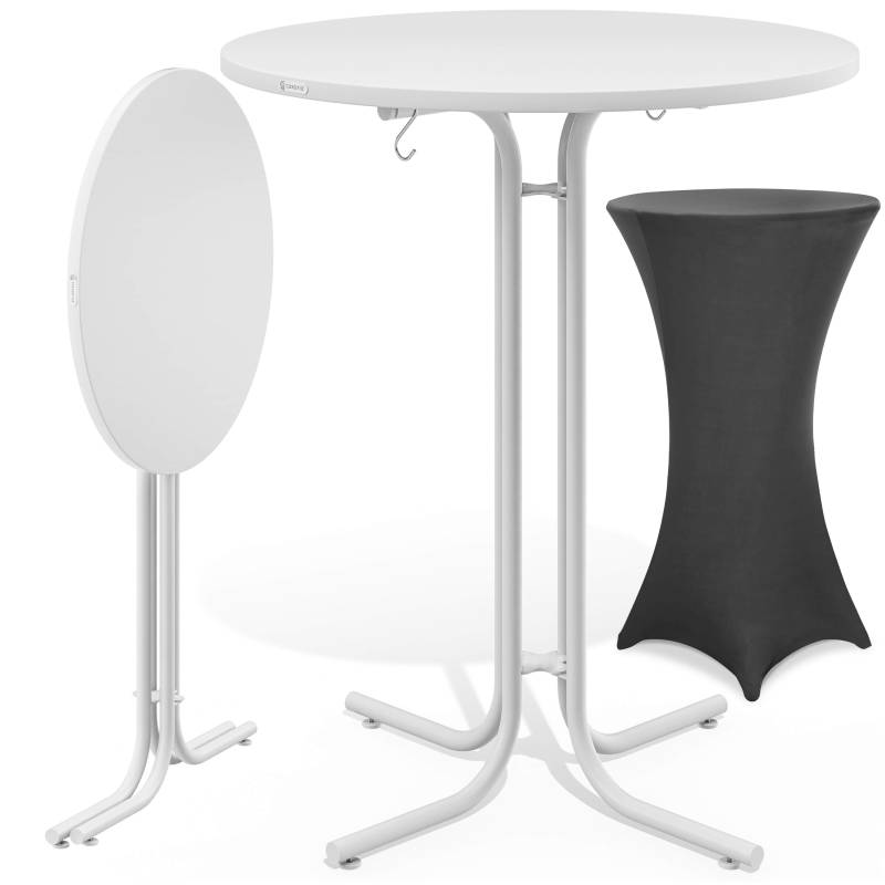 Stehtisch Weiß 110x70cm + Stehtischhusse Grau Ø70cm von Casaria®