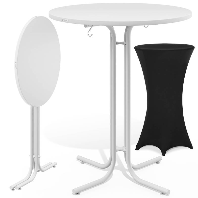 Stehtisch Weiß 110x70cm + Stehtischhusse Schwarz Ø70cm von Casaria®