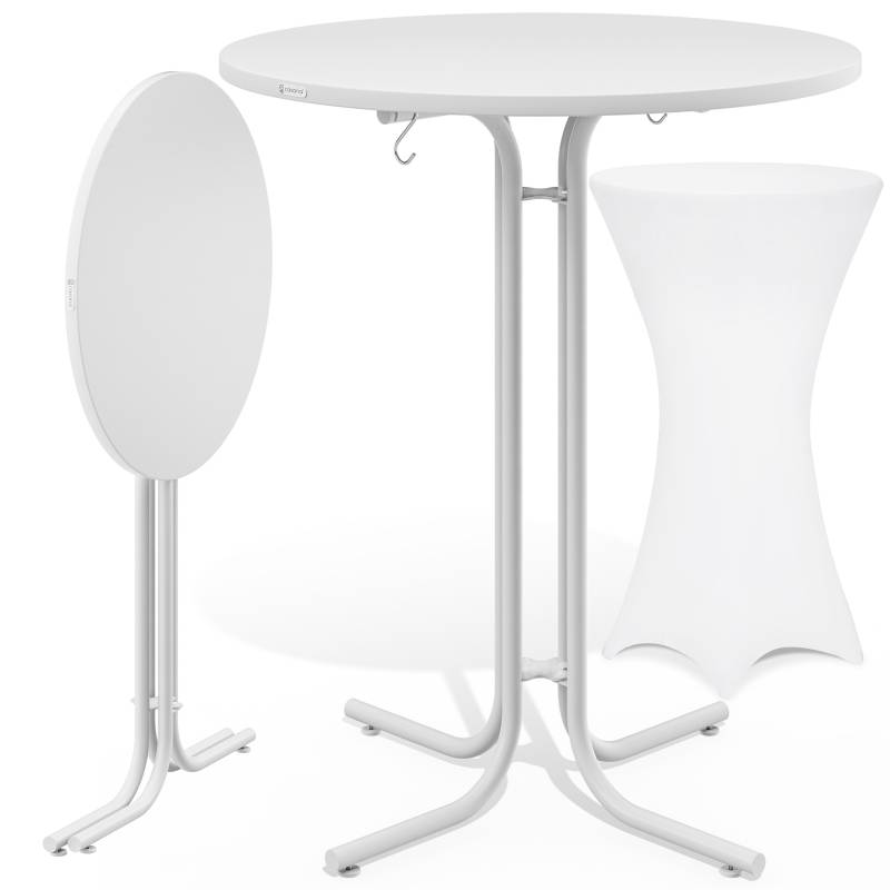 Stehtisch Weiß 110x70cm + Stehtischhusse Weiß Ø70cm von Casaria®