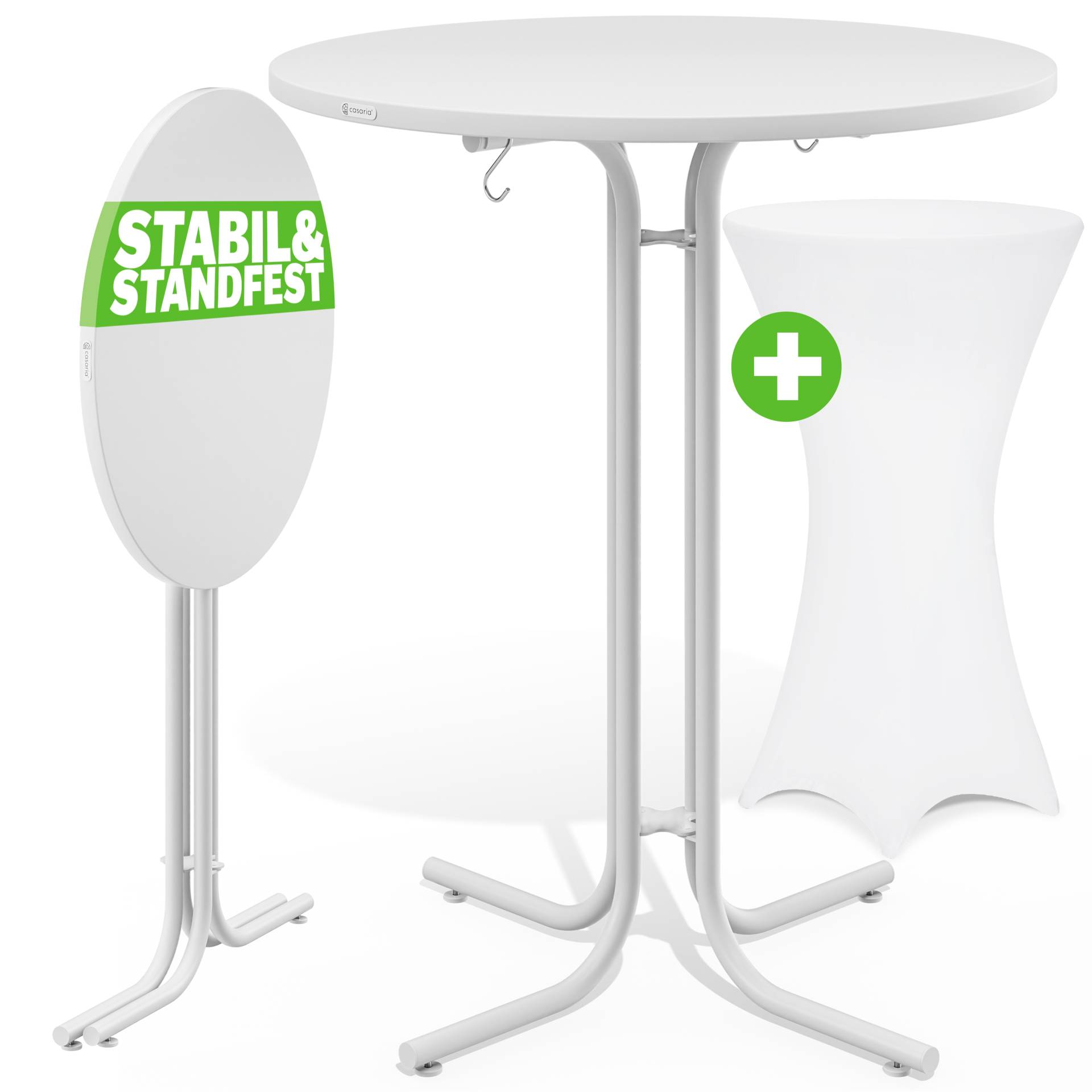 Stehtisch Weiß 110x80cm + Stehtischhusse Weiß Ø80cm von Casaria®