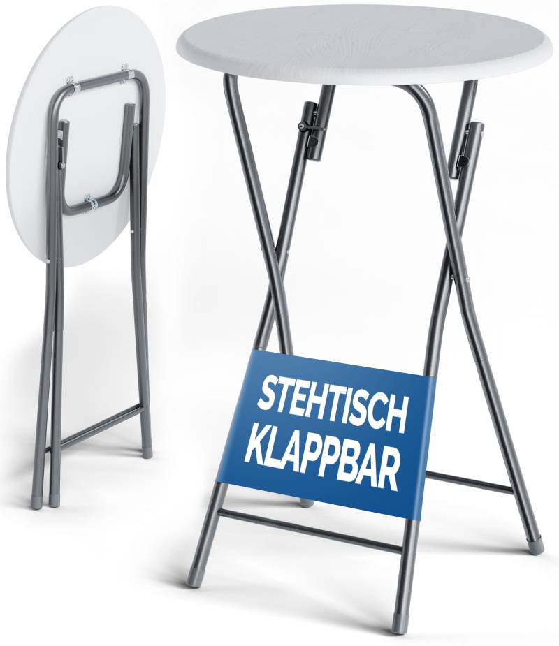 Stehtisch Ø60cm klappbar Holzdekor Weiß von Casaria®