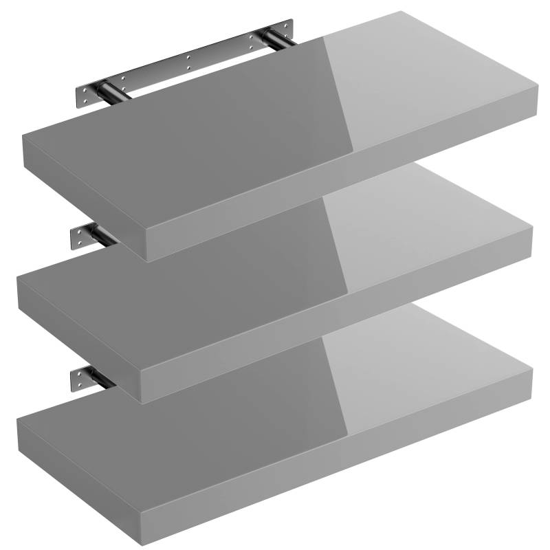 Wandregal Schweberegal 50cm 3er-Set Hochglanz Grau + Halterung von Casaria®