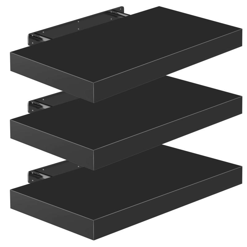 Wandregal Schweberegal 50cm 3er-Set Schwarz + Halterung von Casaria®
