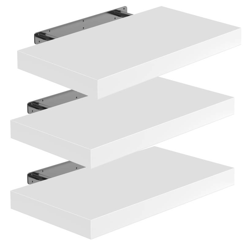 Wandregal Schweberegal 50cm 3er-Set Weiß + Halterung von Casaria®