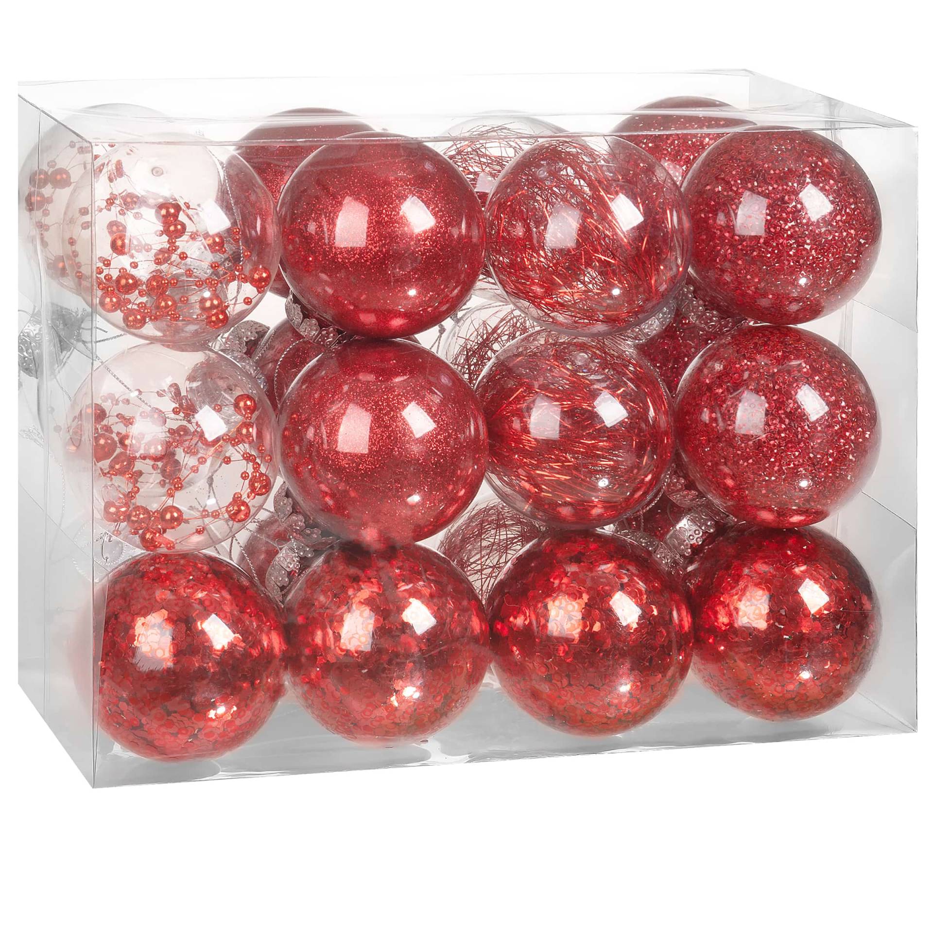 Weihnachtsbaumkugeln Rot 24-tlg. 8cm von Casaria®