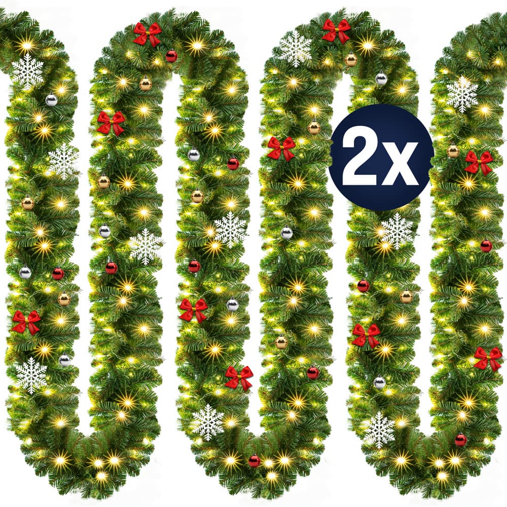 Weihnachtsgirlande 5m 2er-Set In-/Outdoor geschmückt von Casaria®