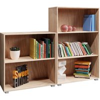 2er Set Bücherregal Vela 3+2 Fächer höhenverstellbare Böden Holz Bücher Ordner Wohnzimmer Arbeitszimmer Büro Standregal Ordnerregal Regal Eiche von Casaria