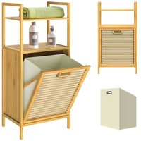 Badregal mit Wäschekorb 36 l Bambus Holz 95x40x30cm Badezimmerregal 2 Ablagen Wäschesammler Wäschebox Regal 1x - Casaria von Casaria