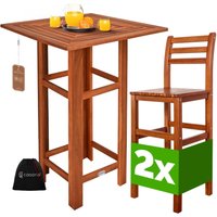 Bartisch mit Barhocker Set Outdoor Indoor Holz Akazie 110x75x75cm Wetterfest Rustikal Massiv Garten Balkon Terrasse Möbel Stehtisch 2x Barhocker mit von Casaria