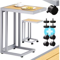 Beistelltisch C-Form 50x40x66cm Metallgestell wpc Holz Tischplatte 25kg Belastbarkeit mit Rollen Außen Innen Kaffeetisch Sofatisch Natur - Casaria von Casaria