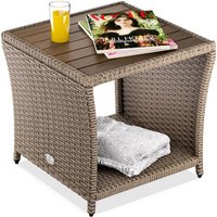 CASARIA® Beistelltisch Wetterfest Klein Holz Polyrattan Akazie 45x45x40cm 80kg Belastbarkeit Outdoor Tisch Gartentisch Balkontisch Gartenmöbel Creme von Casaria
