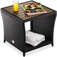 CASARIA® Beistelltisch Wetterfest Klein Holz Polyrattan Akazie 45x45x40cm 80kg Belastbarkeit Outdoor Tisch Gartentisch Balkontisch Gartenmöbel Schwarz von Casaria