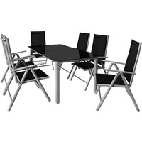 CASARIA® Gartenmöbel Set 6 Stühle mit Tisch 150x90cm Aluminium Sicherheitsglas Wetterfest Klappbar Modern Terrasse Balkon Möbel Sitzgruppe Garnitur von Casaria