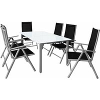 Gartenmöbel Set 6 Stühle mit Tisch 150x90cm Aluminium Sicherheitsglas Wetterfest Klappbar Modern Terrasse Balkon Möbel Sitzgruppe Garnitur Bern von Casaria
