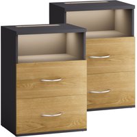 CASARIA® Nachttisch Touch mit LED Beleuchtung 40x28x55cm Dimmbar Holz 2 Schubladen Boxspringbett Schlafzimmer Wohnzimmer Beistelltisch Nachtschrank von Casaria