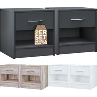 Nachttisch mit Schublade Bett 41cm Komforthöhe Ablage Schlafzimmer Nachtschrank Nachtkästchen Nachtkommode Holz 41x39x28cm 2er Set Anthrazit - Casaria von Casaria