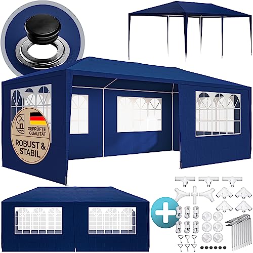 CASARIA® Pavillon 3x6m UV-Schutz 18m² Dachösen Wasserabweisend 6 Seitenteile Stabil Festival Festzelt Partyzelt Fenster Gartenzelt Fest Blau von Casaria