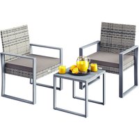 CASARIA® Gartenmöbel Polyrattan Set Wetterfest 2 Stühle Tisch Auflagen 160kg Belastbarkeit Verstellbar Terrasse Balkon Möbel Lounge Grau von Casaria