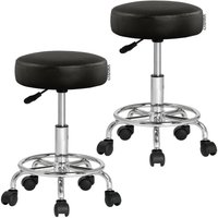 CASARIA® Rollhocker Höhenverstellbar 10cm Polsterung 51-65cm Sitzhöhe 360° Drehbar Ø35cm Fußstütze Rund Büro Hocker Drehhocker Arbeitshocker 2er Set von Casaria