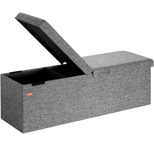 Casaria® Sitzbank mit Stauraum, Dunkelgrau - Faltbar, 115 x 40 x 40 cm, 130L Volumen, bis 300 kg belastbar, gepolstert, Leinen-Optik - Aufbewahrungsbox mit Deckel, Sitztruhe mit Stauraum, Polsterbank von Casaria
