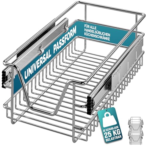 Casaria® 2x Teleskopschublade Schrank Schubladen Ausziehbar 30cm 25kg Belastbar Verchromt Korbauszug mit Zubehör Haushalt Küchenschrank Kleiderschrank von Casaria