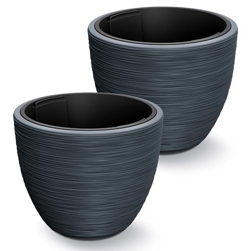 Casaria® 2X Blumentopf 30L Anthrazit Rillentopf mit Einsatz Kunststoff Winterfest Garten Terrasse Pflanzkübel Übertopf Pflanzkasten Blumenkübel 40x32cm von Casaria
