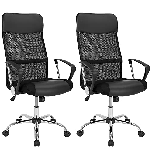 Casaria® 2X Bürostuhl Ergonomisch Hohe Rückenlehne Härtegradeinstellung 46-60cm Sitzhöhe Wippfunktion Lenden- und Kopfstütze Büro Schreibtisch Dreh Stuhl von Casaria