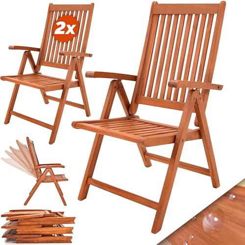 Casaria® 2X Gartenstuhl Klappbar Holz Armlehne FSC®-Zertifiziert 2 Personen 160kg Belastbarkeit 5-Fach Verstellbar Garten Balkon Gartenmöbel Eukalyptus von Casaria